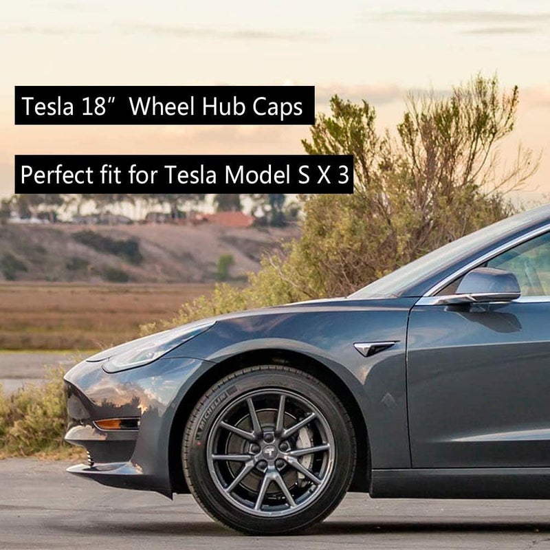 ROCCS Compatible with Model 3 S X Set Aero Wheel Cap Kit  Center Logo Emblem Modification Hub Cover with Cap Lug Nut Cover  Silver - Image 3